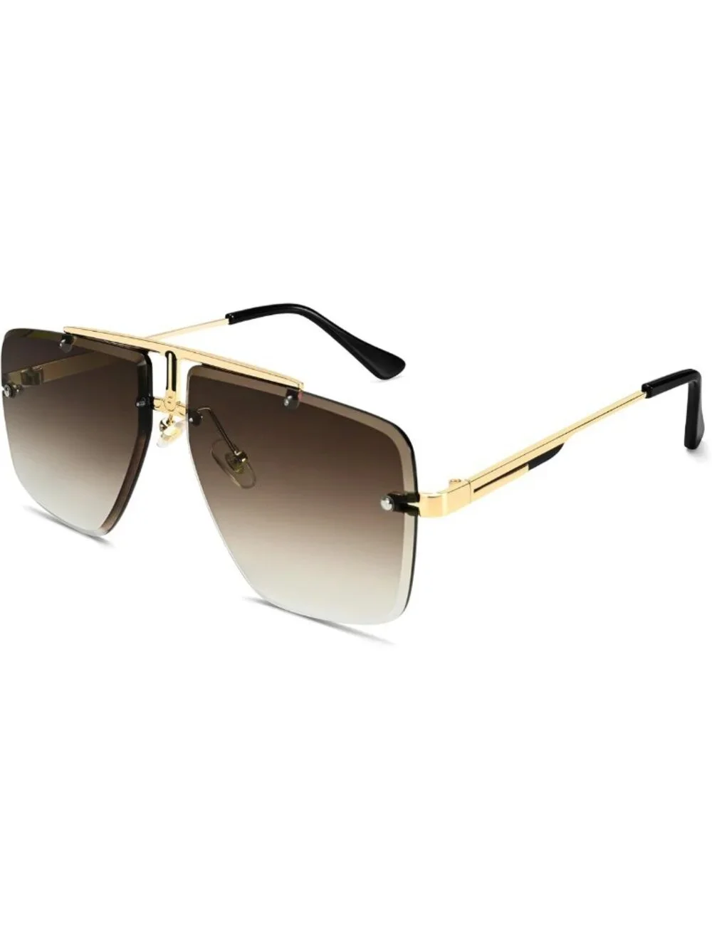 Trendy Oversized Square Sunglasses for Men - UV400 Tinted Lens, Gold Frame